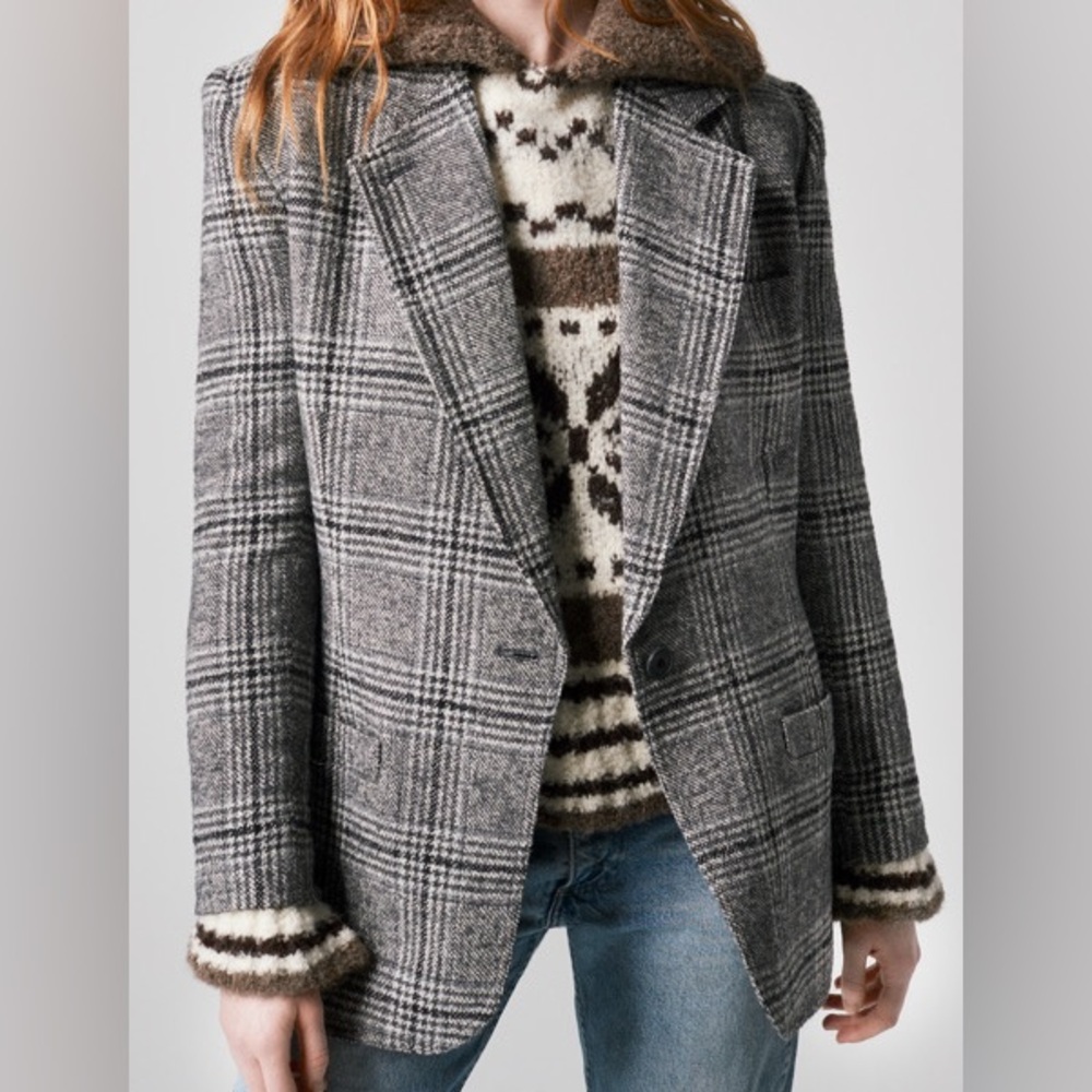 Smythe Oversized Notched Lapel Blazer Charcoal Glencheck, size Small